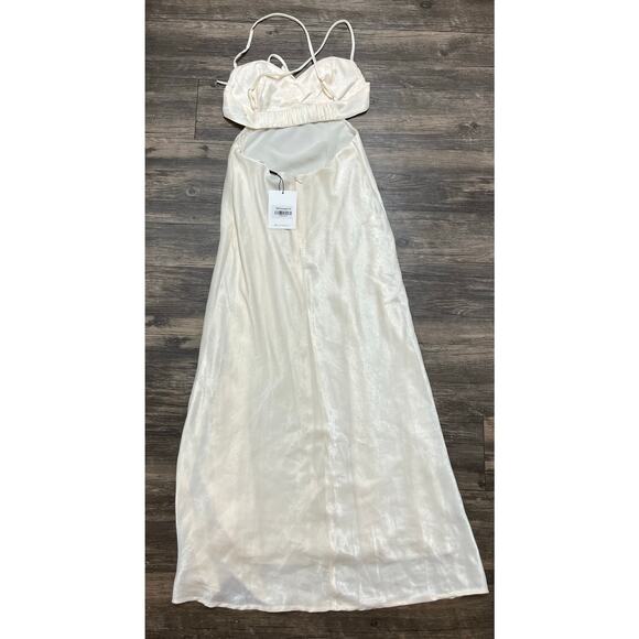 Hello Molly Champagne Satin Maxi Dress Magic In Her Vibe Open Back M Coquette - Picture 5 of 10